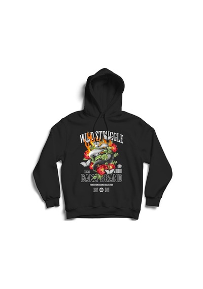 Yılan Baskılı Kapşonlu Sweatshirt Fame Stoned Gang Collection New Season Hoodie Siyah