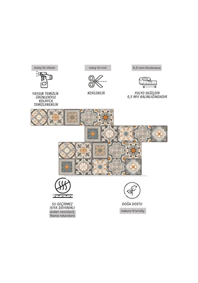Tink Kendinden Yapışkanlı Kayısı Desenli Pvc Karo Kaplama 10x10 Cm 20'li Paket