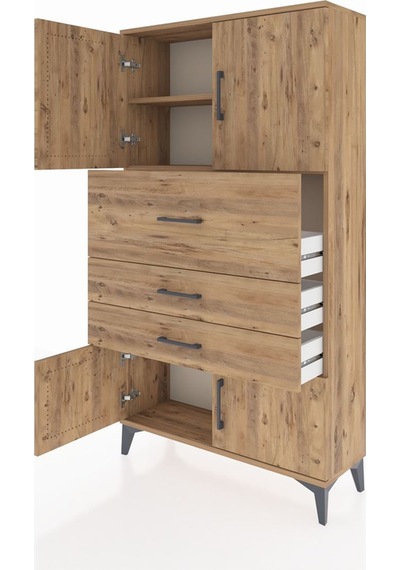 Arges Dolap 2 Raflı 3 Çekmeceli 4 Kapaklı 88x30x163 Çam-çam Çam