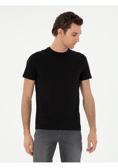 Siyah Slim Fit Bisiklet Yaka Merserize Basic T-shirt