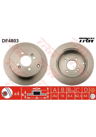 Trw Df4803 Arka Fren Dıskı Aynası Hyundaı Accent Era 2006- Getz 2006- I20 2008- Kıa Rıo 2005- 262x4