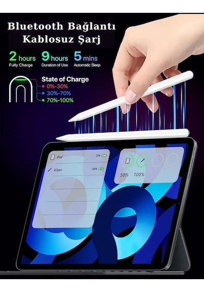 Apple Uyumlu iPad  Mini 6. Nesil 8.3 İnç Kablosuz Şarj Olabilen Avuç İçi Ve Eğim Özellikli Kalem