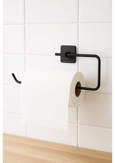 Sas Haus Siyah Yapışkanlı Solo Havluluk Kare Topuzlu, Yapıştır/vidala Montajlı Metal Banyo Askısı - S-110 - Kts Siyah