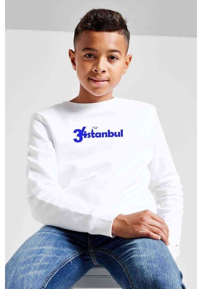 Tshirthane 34Istanbul Baskılı Unisex Çocuk Beyaz Sweatshirt Beyaz