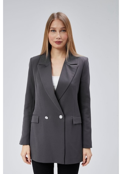 Antrasit Oversize Dokuma Blazer Ceket Antrasit
