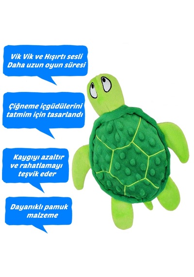 Sesli Hışırtılı Peluş Kaplumbağa Köpek Oyuncağı 25 Cm