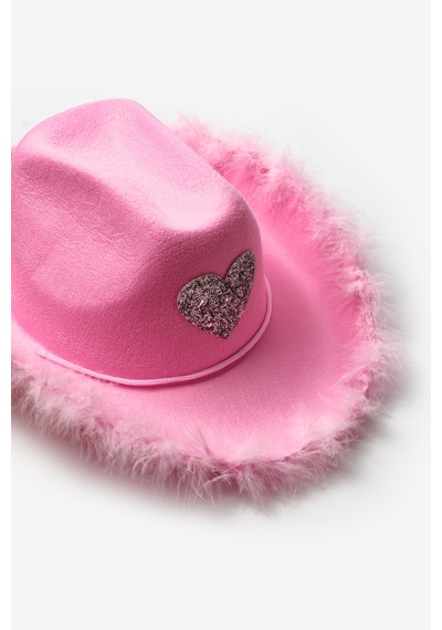 Le Mabelle Pembe Kalp Desenli Tüylü Kız Çocuk Kovboy Şapkası Pembe