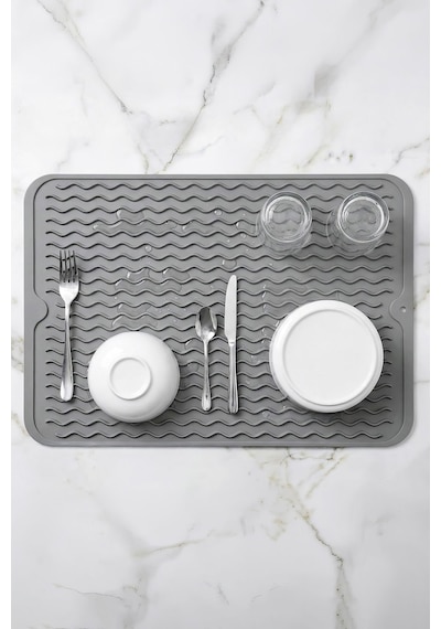 Gri 30x40 Cm Çok Amaçlı Silikon Bulaşık Kurutma Matı Bulaşıklık Mt258