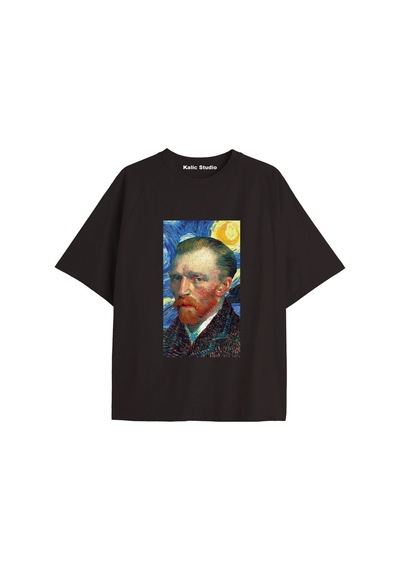 Kalic Studio Unisex Van Gogh Baskılı Oversize Tshirt Siyah-45