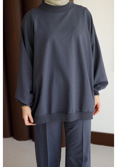 Moonsc Kadın Oversize 2 İplik Tesettür Takım Gri
