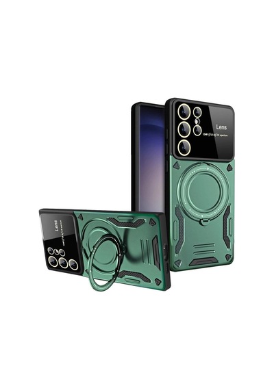 Samsung Galaxy S24 Ultra Kılıf Joy Lens Standlı Kapak - Koyu Yeşil