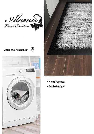 Dekoreko Kaymaz Taban Djt Mutfak Halısı Trend Modern 1342 Siyah