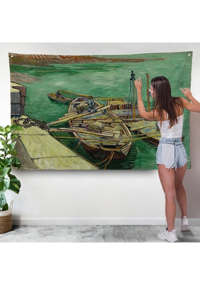 Vincent Van Gogh - Kum Mavnalarını Boşaltan Adamlarla Rıhtım Duvar Örtüsü-7185