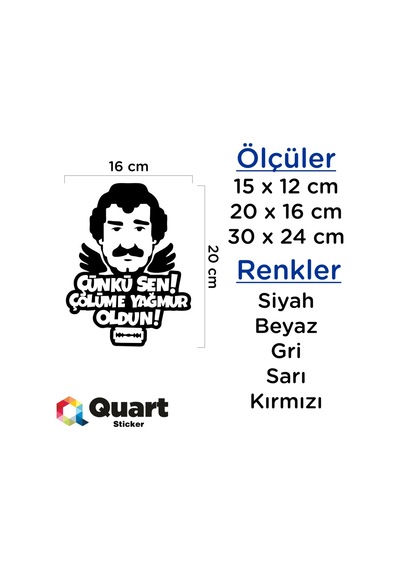 Müslüm Gürses Sticker Çünkü Sen Çölüme Yağmur Oldun Oto Sticker (303280571)