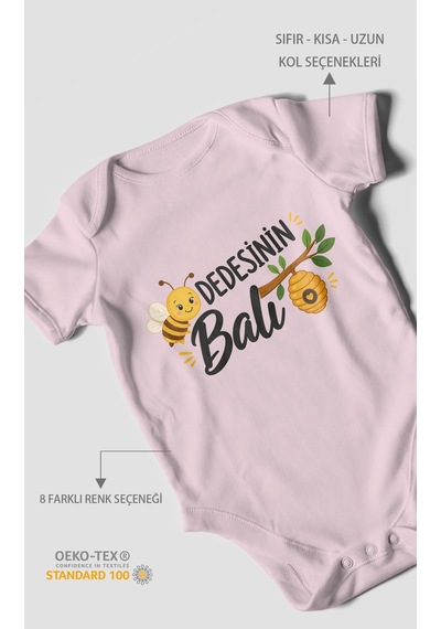 Morivokids Dedesinin Balı Kısa Kollu Bebek Body %100 Pamuk Bebe Pembe