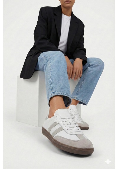 N Moda Unisex Siyah Beyaz Termo Taban Yanı Şeritli Bağcıklı Spor Ayakkabı Beyaz Gri