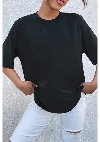 Unisex Yön Gösteren Baskılı Tasarım Tshirt Siyah
