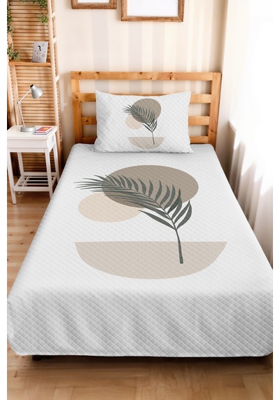 Botanik Bej Genç Odası Tek Kişilik Pike Takımı - Minimal Vizon Yeşil 160x220 Cm Yatak Örtüsü Gölge Papatya Aralığı