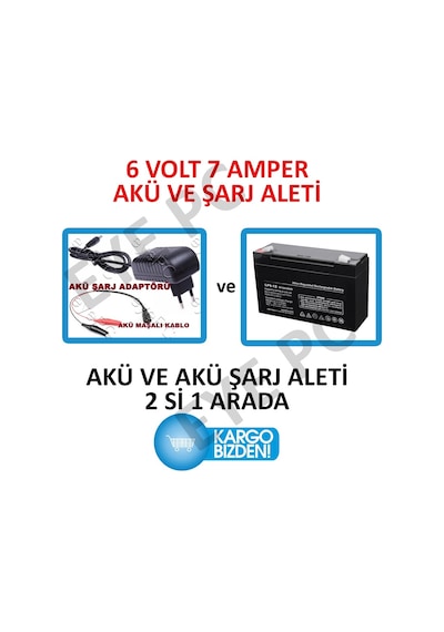 Atv Jeep Traktör Uyumlu 6 Volt 7Amper Akü ve Şarj Aleti