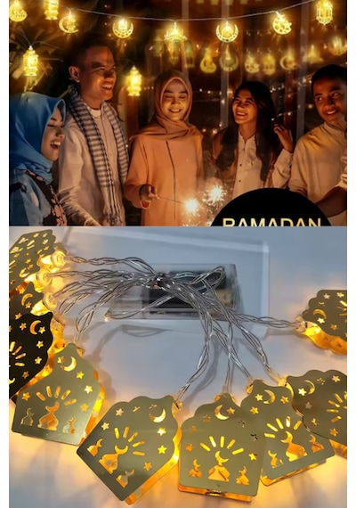 Ramazan Ayı Namaz Köşesi Metal Gold Led Pilli Kandil Dini Sembollü Süsleme Dekor Işığı Led Ambiyans Ramazanrahle