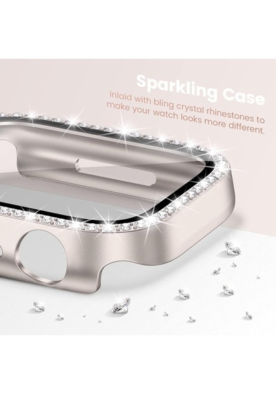 Apple Uyumlu  Watch  Ultra 1/2 49mm Ekran Koruyuculu Tek Sıra Kenar Taşlı Sert Pc Kasa Koruyucu