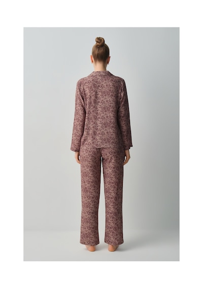 Suwen Lace Pijama Takımı Wsh10510086662 Bordo Desenli