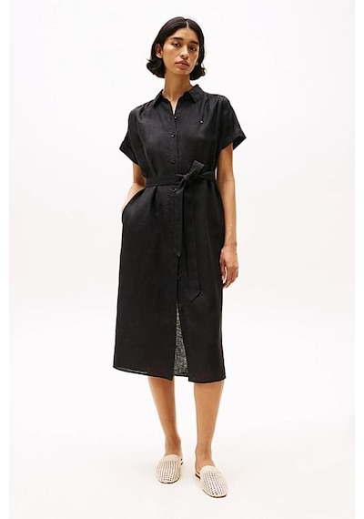 Tommy Hilfiger Kadın Ess Linen Midi Elbise - Siyah Triple Black