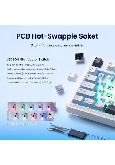 Aula Au75 3 Modlu Mekanik Gaming Kablosuz Klavye Rgb Tkl Hot Swap Star Vector Switch Makrolu Oyuncu Klavyesi Lacivert