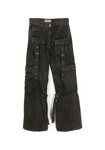 Kargo Cep Bol Wide Leg Paça Eskitme Retro Yüksek Bel Denim Jean Kadın Pantolon Kahverengi