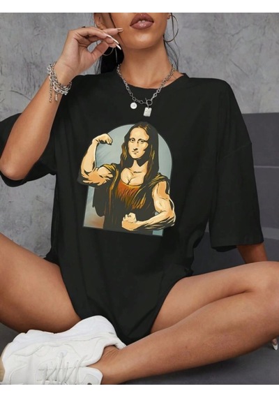 Modi Baskılı Oversize T-shirt - Siyah - Mymg146037