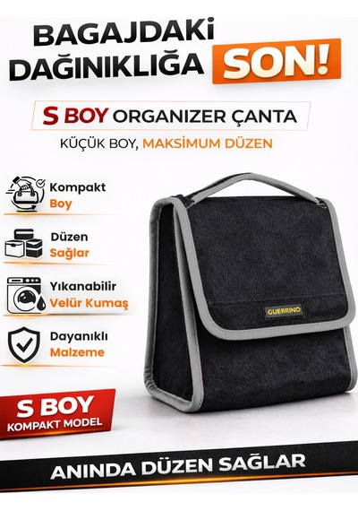 Oto Bagaj Organizer Bagaj Çantası S Boy Kaymaz Cırt Bantlı Velur Kompakt Düzenleyici - Scx4