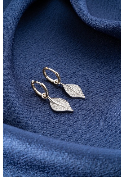 Çekirdekjewelry Işıklı Hediye Kutulu 925 Gümüş Gümüş Yaprak Tasarım Küpe Gri