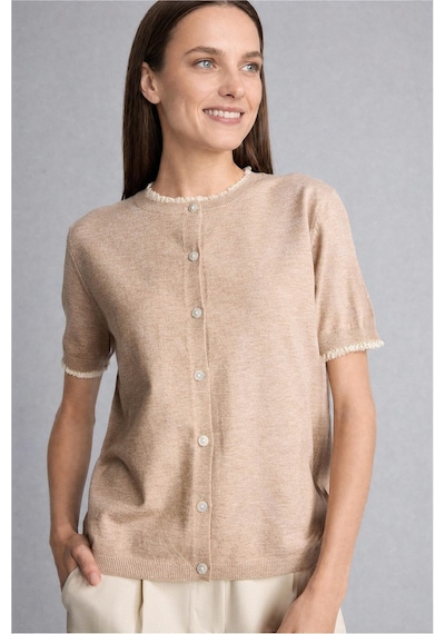 Defacto Regular Fit Bisiklet Yaka Düğmeli Dokulu Triko Basic Hırka H1289ax26aubg300 Bej-bg300