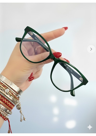 Pina Mavi Işık Korumalı Gözlük Cateye Kedi Çekik Model Optik Uyumlu Camları Değiştirilebilir Yeşil