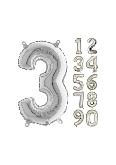 3 Yaş Rakam Folyo Balon Gümüş Silver 100 CM Doğum Günü. Yaşgünü.