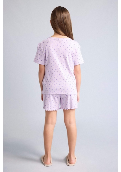 Defacto Regular Fıt Fitilli Kaşkorse Şort Tişört 2li Pijama Takımı Kız Çocuk H8104a826smpr67 Mor-pr67