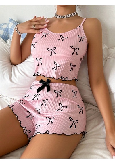 Melonika Pembe Fiyonklu Askılı Şortlu Kadın Pijama Takımı, Yumuşak Kumaş, Şık Detaylar,yazlık Kadın Pijama Çok Renkli