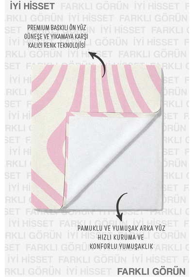 Modern Soyut Dalgalı Çizgili Plaj Havlusu - Pembe Ekru Retro Akışlı Hızlı Kuruyan Mikrofiber Havlu Çok Renkli