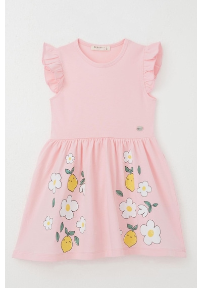 Breeze Kız Çocuk Elbise Etek Kısmı Limon & Çiçek Baskılı 2-6 Yaş, Pembe Pembe
