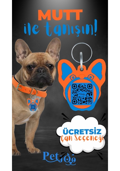 Petjoo 10.Mutt Mavi-Turuncu Qr'lı Köpek Künyesi