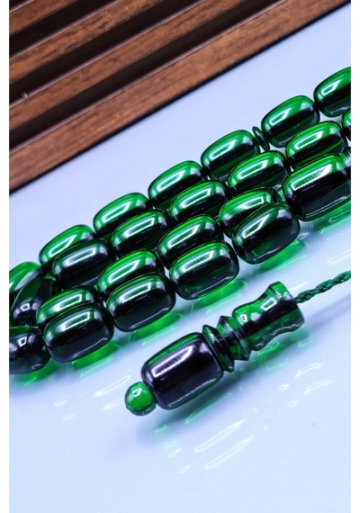 8 x 12 MM Yeşil Zar Kehribar Tesbih - Enes Abdo Usta İmzalı Tespih