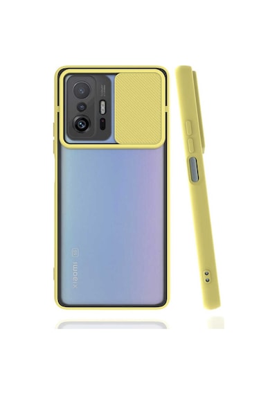 Noktaks - Xiaomi Uyumlu Xiaomi Mi 11t 5g - Kılıf Slayt Sürgülü Arkası Buzlu Lensi Kapak - Sarı