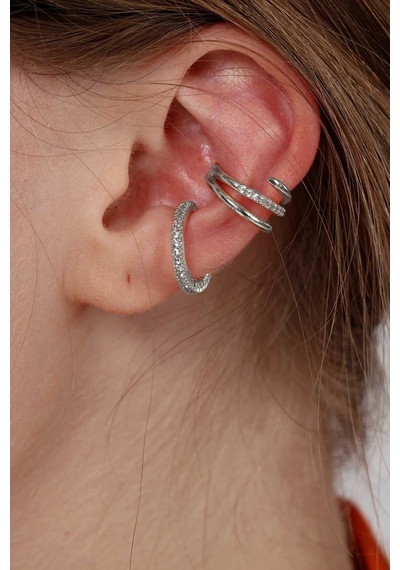 2'li Gold Renk Kuzey Yıldızı Earcuff Cuff Silver