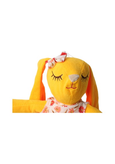 İthal Kumaş Uzun Kulaklı Renkli Kıyafetli Sevimli Tavşan Peluş Oyuncak Uyku & Oyun Arkadaşı 30 Cm. Sarı