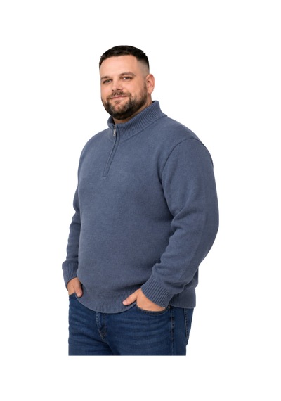 Battalmoda Erkek Büyük Beden İndigo Hattush Fermuarlı Dik Yaka Triko Kazak 3xl-4xl-5xl-6xl Indigo