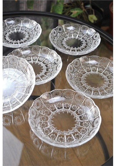 Cam Kristal Model Tabak Kahvaltılık Çerez 14 Cm Tatlı Tabağı 6'li Oslo Çok Renkli