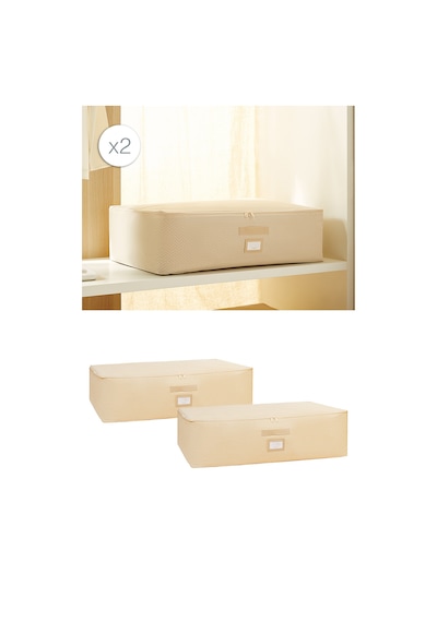 Ocean Home Textile 2'li Mega Boy Bej Balıksırtı Baza Altı Hurç Set 74 x 46 x 22 cm