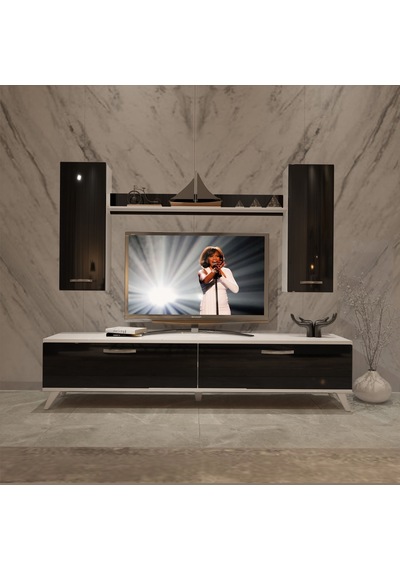Decoraktiv Eko 5d Slm Std Retro Tv Ünitesi Tv Sehpası Beyaz - Siyah