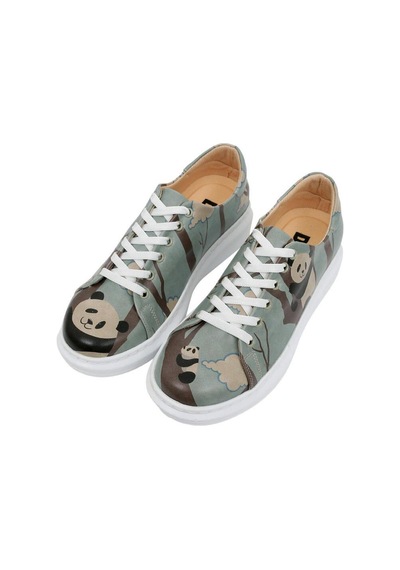 Kadın Vegan Deri Mavi Günlük Sneakers - Panda Hug Tasarım Çok Renkli