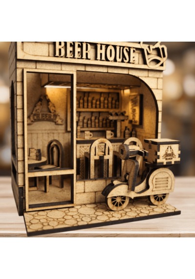 Beer House Ahşap Maket Seti Dıy Miniatür Meyhane Book Nook Koleksiyoner Model